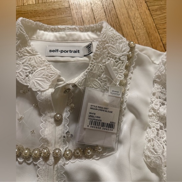 SELF-PORTRAIT Faux-Pearl Embellished Crepe blouse - Picture 8 of 12